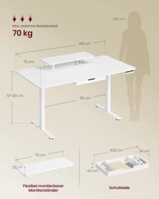 VASAGLE Hoehenverstellbarer Schreibtisch