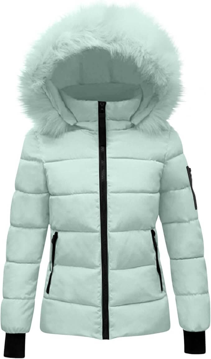 Winterjacke für Damen mit pelzbesetzter Kapuze – 50% Rabatt