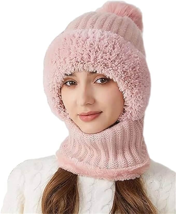 Damen Wintermütze mit integriertem Schal & Gesichtsmaske – 50% Rabatt