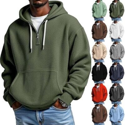 Waffle 1/4 Zip Hoodie Herren - 50% Rabatt 2 Zip Hoodie Herren