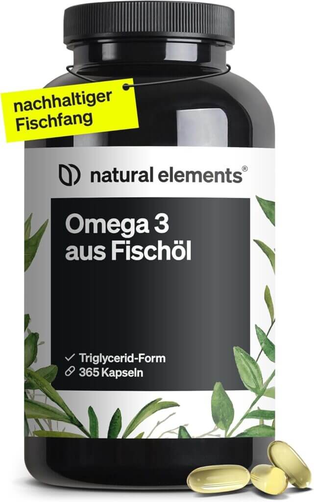 natural elements Omega 3 – 365 Kapseln – 2000mg Fischöl pro Tagesdosis – 30% Rabatt