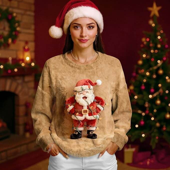 Weihnachtlicher Fleecepullover für Damen -30% Rabatt