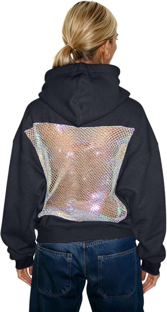 Hoodie Damen Hollow Mesh Rückenfrei mit Netz – 50% Rabatt