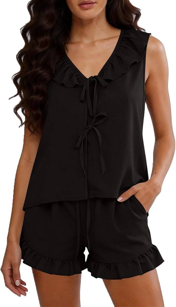 Schlafanzug Set für Damen mit Rüschen – 70% Rabatt