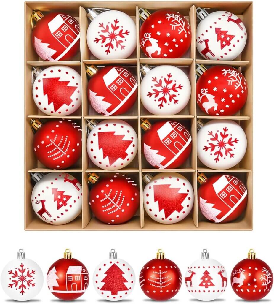 ZOOI Weihnachtskugeln Kunststoff Set Rot Weiß, 16 Stück – 58% Rabatt