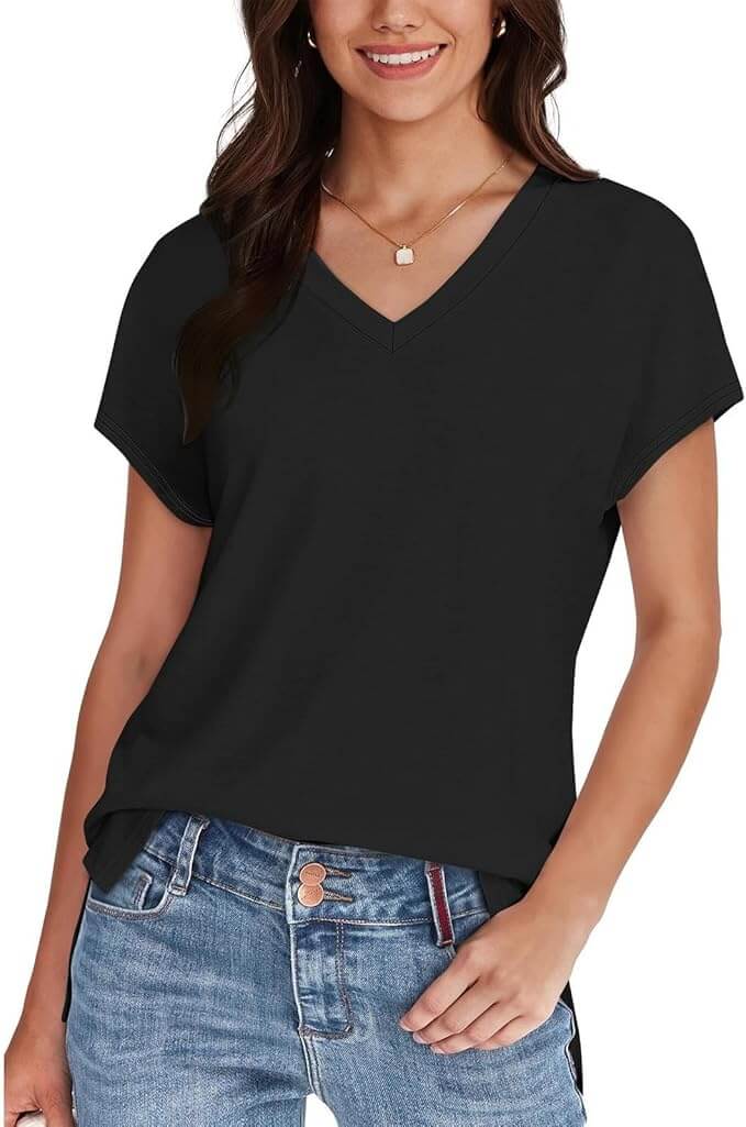 Basic Damen T-Shirt mit V-Ausschnitt – 70% Rabatt