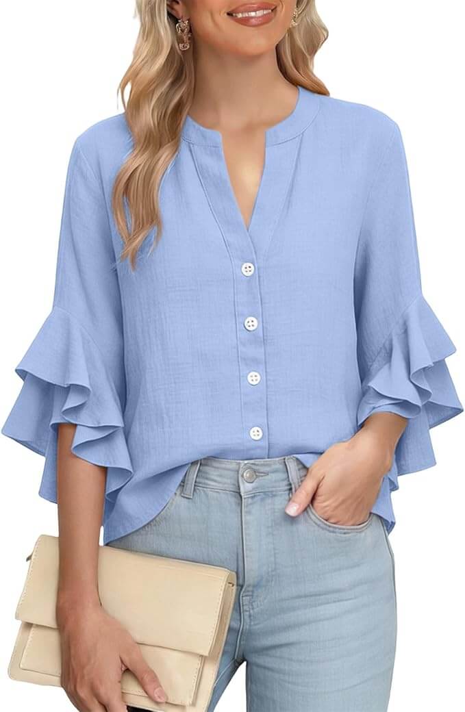 Musselin Damen Bluse mit Rüschen – 50% Rabatt