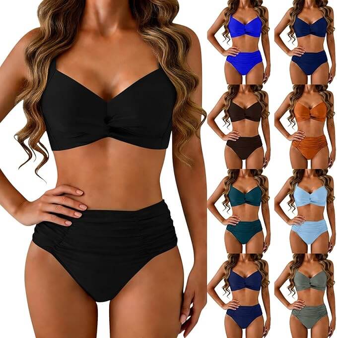 Damen High Waist Bikini-Set mit Raffung – 75% Rabatt