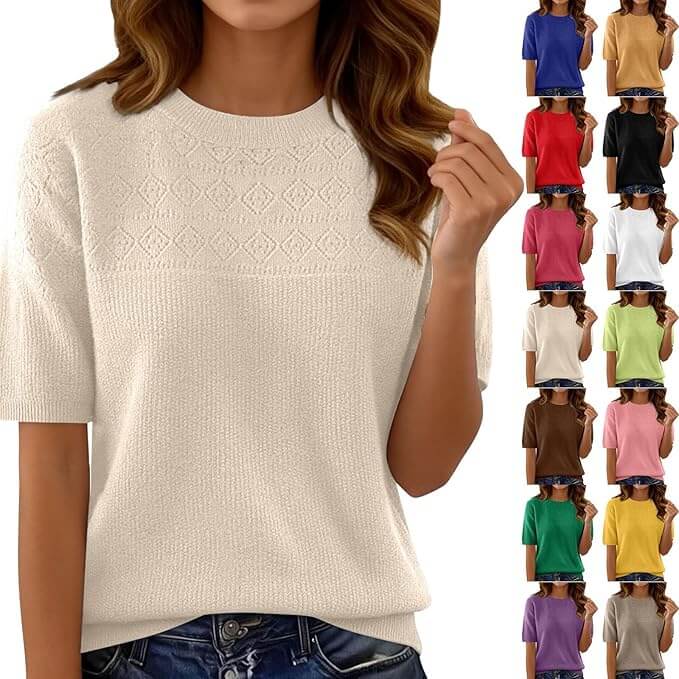 Zauberhafte Damen Kurzarmpullover in diversen modischen Farben – 50% Rabatt