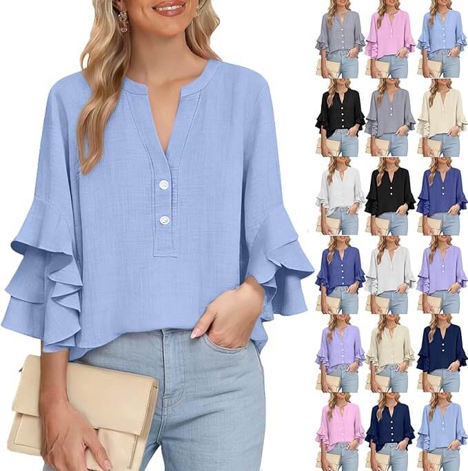 Modische Damen Leinenbluse – 70% Rabatt