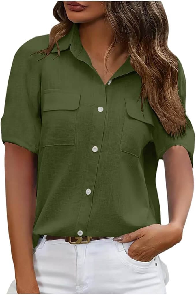 Sommerliche kurzarm Leinenbluse für Damen – 50% Rabatt