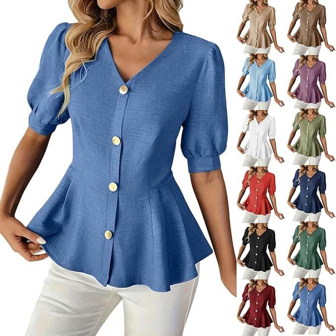 Leinenbluse Damen mit V-Ausschnitt – 50% Rabatt