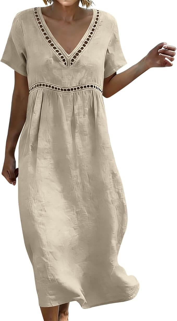 Locker fallendes Maxikleid mit kurzen Ärmeln – 50% Rabatt