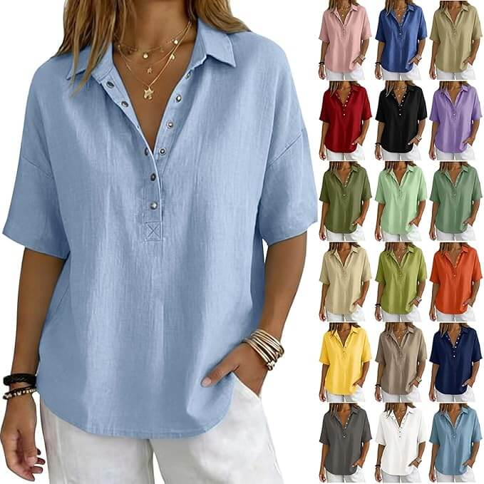 Sommerliche kurzarm Damen Leinenbluse – 50% Rabatt